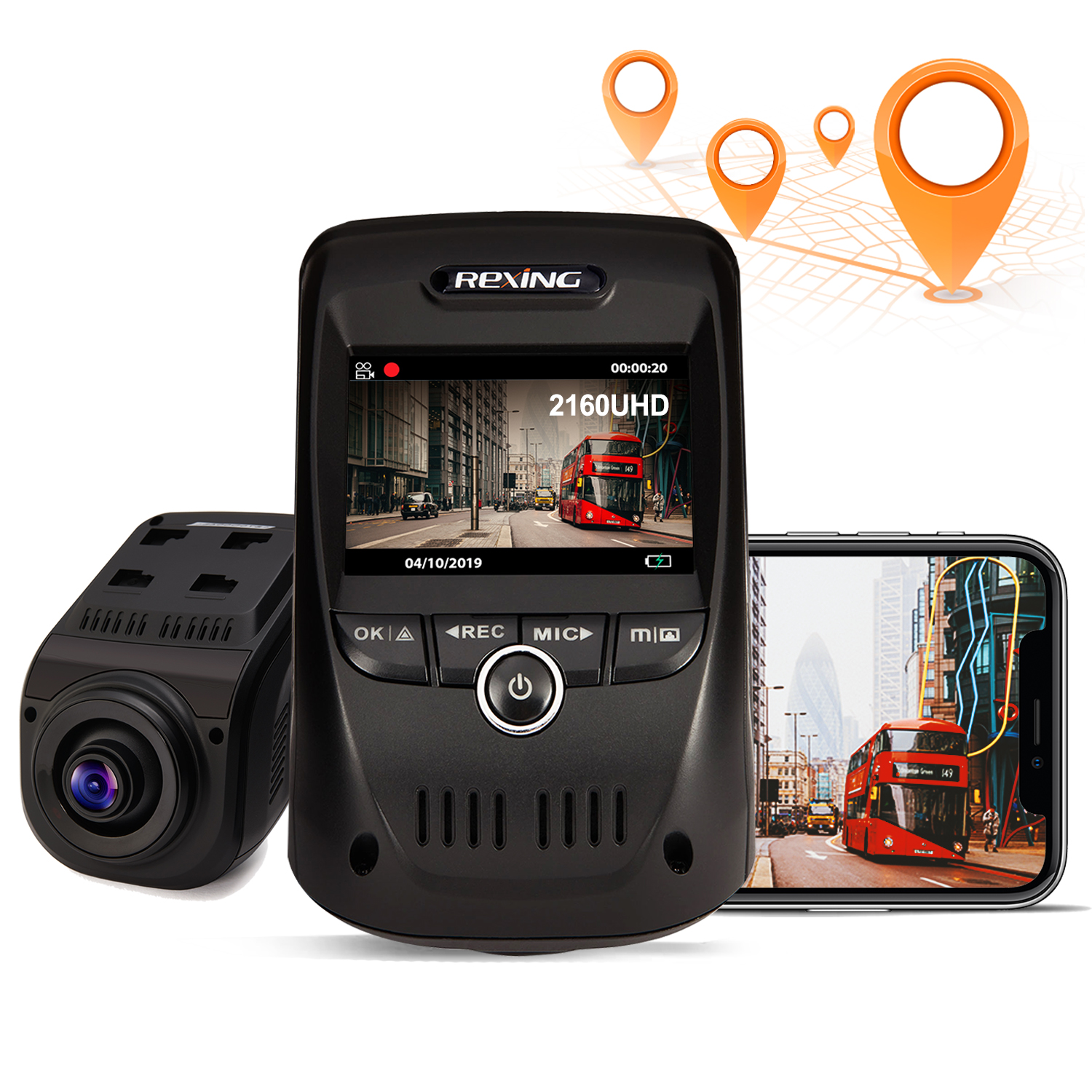 REXING V1 MAX 4K Solo Dash Cam 3840X2160@30fps UHD WiFi GPS Car Dash Camera w/ Night Vision, Supercapacitor,170° Wide Angle, Mobile App, Loop Recording, G-Sensor, Parking Monitor, Support up to 256GB