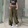 thumbnail image 2 of RKSTN Womens Pants Ladies' Solid Color High Waist Wide Leg Casual Drawstring Work Pants Loose Fitting Long Pants, 2 of 5