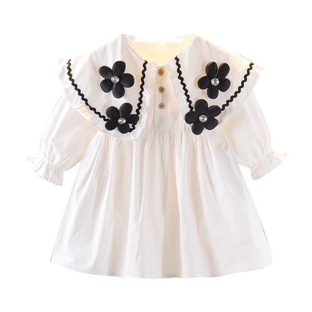 WEAIXIMIUNG Robes pour Filles Nouvelles Robes Stéréoscopiques à Fleurs Grande Robe à Col Mode Robe Plissée Perle