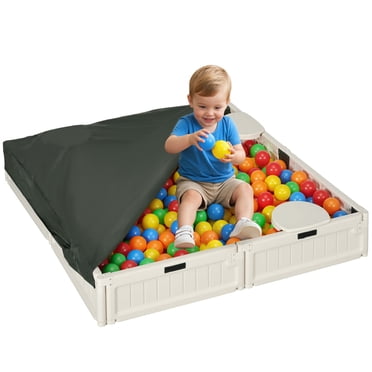 Outsunny Kids Outdoor Sandbox with Canopy, Bottom Fabric Liner, Cream White
