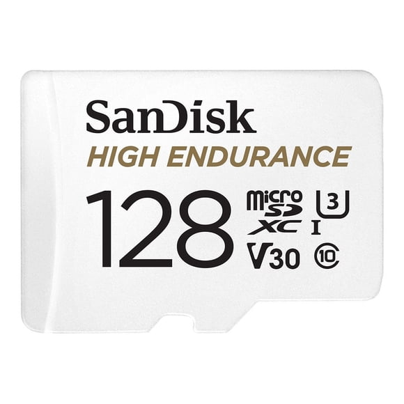 SanDisk High Endurance - Flash memory card (microSDXC to SD adapter included) - 128 GB - Video Class V30 / UHS-I U3 / Class10 - microSDXC UHS-I