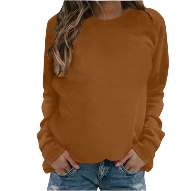 Pisexur Chandails pour Femmes, Chandail à Col Rond Uni, Manches Longues, Chandail de Base à Enfiler, Chandails Décontractés Amples et Surdimensionnés pour Femmes, Chandails d'Automne