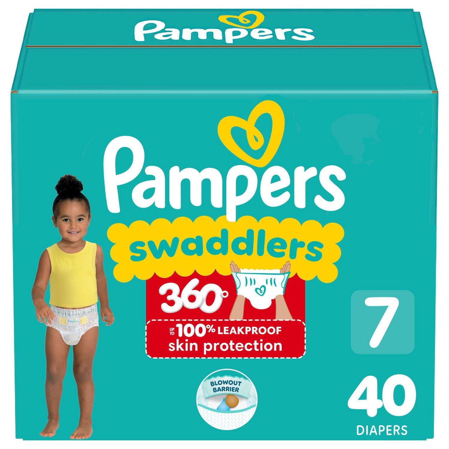 Pampers Diapers - Swaddlers 360° - Size 7, up to 100% Leakproof Comfy Dry Fit, EZ Off Tabs Designed for Easy Changes, Pull On Diaper