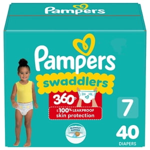 Pampers Couches - Swaddlers 360° - Taille 7, jusqu'à 100% Comfy Sec Fit étanche, EZ Tabs off conçus pour les changements faciles, tirer sur la couche