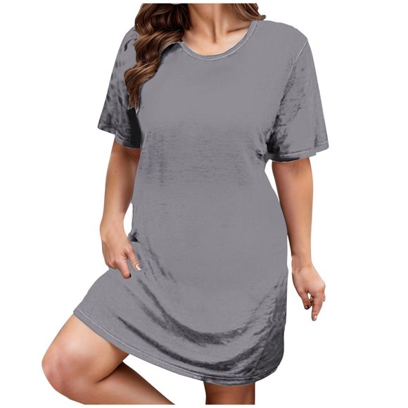Ixbnca Womens Plus Size Dress Crew Neck Short Sleeve T Shirt Dresses Casual Loose Summer Short Dress