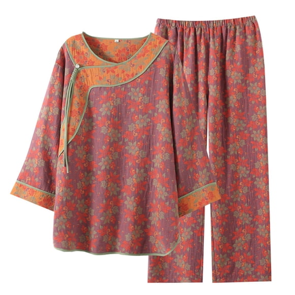 Kelon Women Pajama Sets Clearance Sale Woman Pajamas Ladies Pure Cotton Yarn Dyed Pajamas With Nine Minute Sleeves And Cardigan Home Dress Set All Cotton