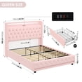 thumbnail image 2 of Homfa Queen Size LED Bed Frame with 2 Storage Drawers & Charge Station, Modern Wingback Upholstered Platform Bed Frame, Pink Velvet, 2 of 8