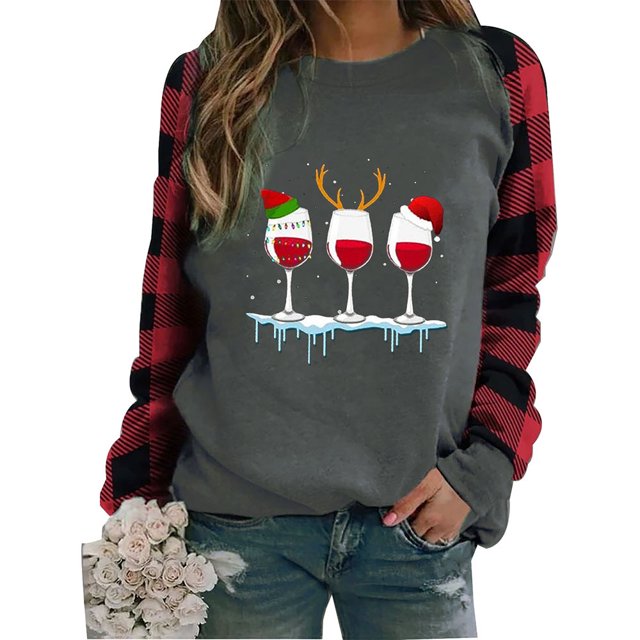 xiaxaixu T-shirt Imprimé à Manches Longues Patchwork pour Femme
