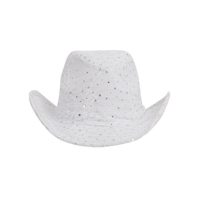 Glitter Sequin Trim Cowboy Hat - White