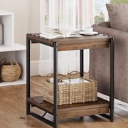 IdeaHouse Farmhouse End Table, 19.6" Sofa Side Table with 2-Tier Storage, Square End Table with Sturdy Frame, Wood Nightstand Bed Side Table, Easy Assembly, Walnut Brown (EndTable-YJ-01)