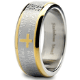 thumbnail image 1 of Men's Lord's Prayer Ring Christian Cross Stainless Steel 8MM Goldtone, 1 of 3