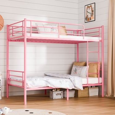 Ktaxon Twin over Twin Steel Bunk Beds Frame, 78" x 42" x 65" with Ladder Bedroom Dorm Room for Kids Adult Children,Pink