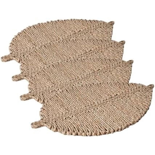 Hand Woven Place Mats Set of 4 Leaf Shape Boho Wicker Table Place Mats for Dinning Table,Home,Wedding (L:16.5x12”) Leaf Shape L:16.5x12” Leaf Shape L:16.5x12” Leaf Shape L:16.5x12”