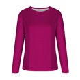thumbnail image 4 of Dagegui Hauts Grande Taille pour Femmes Manches Longues Col Rond T-Shirt Couleur Unie Tunique Chandail Quotidien Rose Vif P, 4 of 5