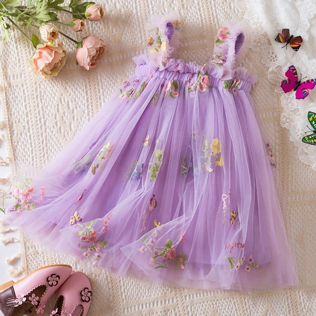 Catégorie de Produit Robes pour Filles - Robe Sans Manches Brodée à Fleurs pour Tout-Petits pour le Jeu Quotidien et