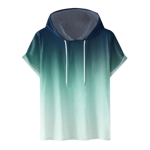 Besolor Mens Casual Hooded Tops Gradient Drawstring Short Sleeve Shirts Sports ness Pullover Summer Blouse