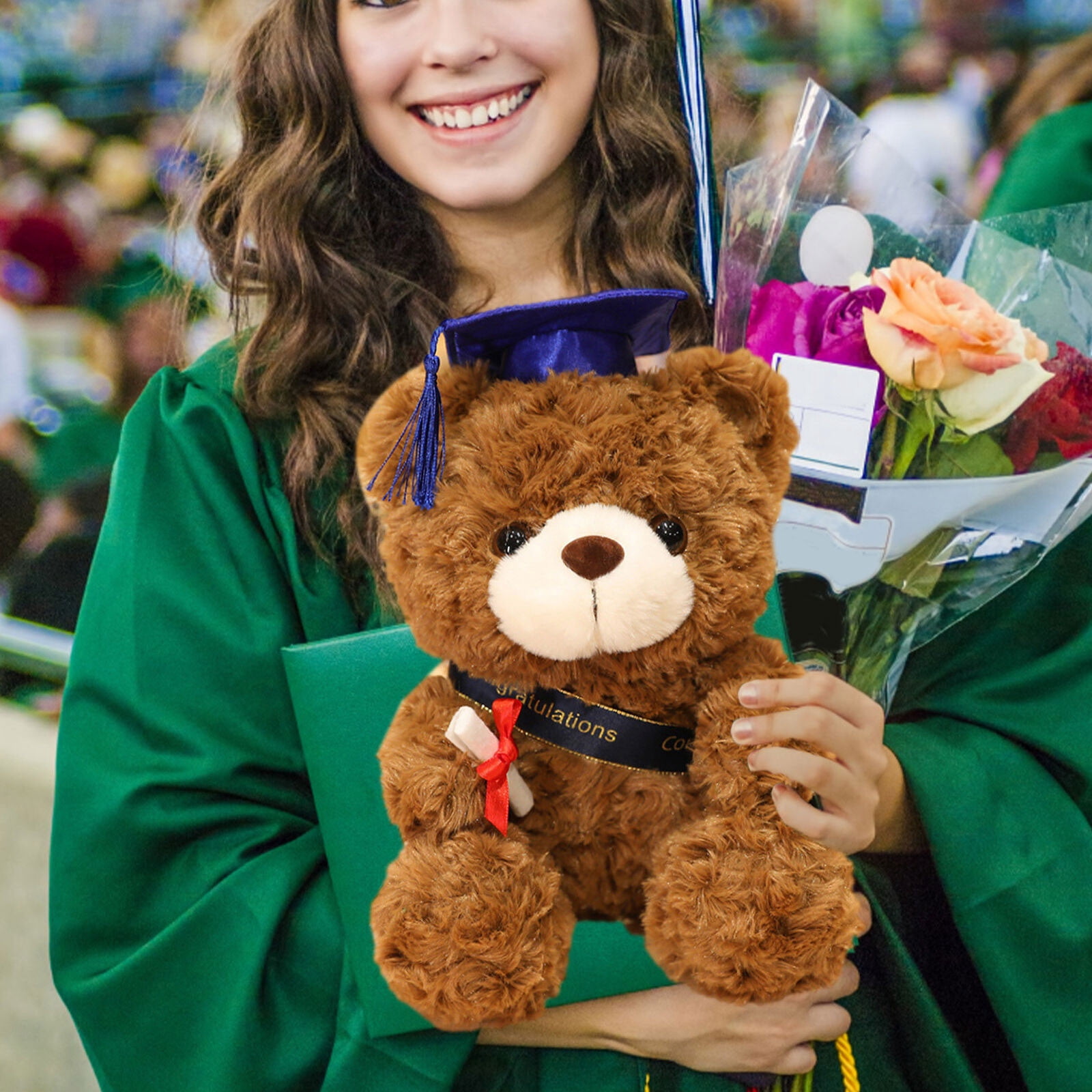 Graduation Bear Stuffed Toy, Plush Animal Graduation Gift for Her Him, Commemorative Soft Doll for College High School Graduate, Cute Teddy with Cap for Milestone Celebration, Suitable for All Ages