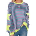 thumbnail image 2 of Swstbby Liquidation d'Économies d'Automne! Hauts d'Automne pour Femmes Grande Taille, Blouse Mode pour Femme à Col Rond à Rayures Imprimées Ample à Manches Longues Blouses Chandails Violet P, 2 of 5