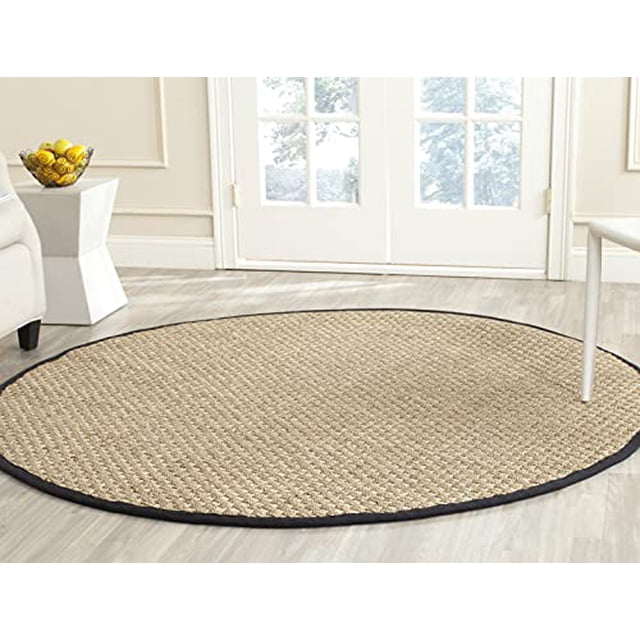 Safavieh Natural Fiber Collection NF114C Border Basketweave Seagrass Area Rug, 4' x 4' Round, Black
