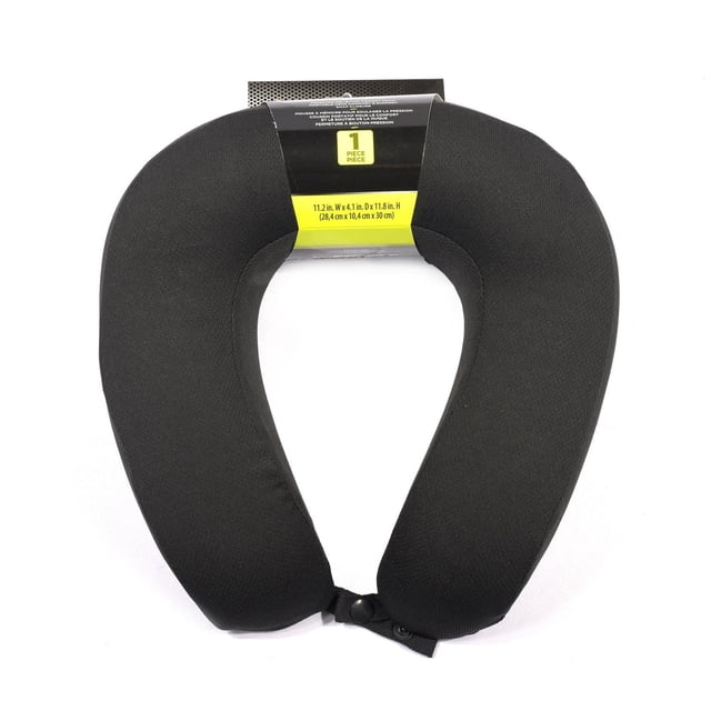 Auto Drive Oreiller de Voyage pour le Cou en Mousse Mémoire Noir avec design Ergonomique en Forme de U, Housse en Tissu Doux et Fermeture à Pression pour le Fixer Autour du Cou Ou sur Bagage, Mesurant 11.2 par 4.1 par 11.8 Pouces (28.4 par 10.4 par 30 cm), Idéal pour le Confort de Voyage et le Soutien du Cou, Convient Aussi pour Se Détendre à la Maison.