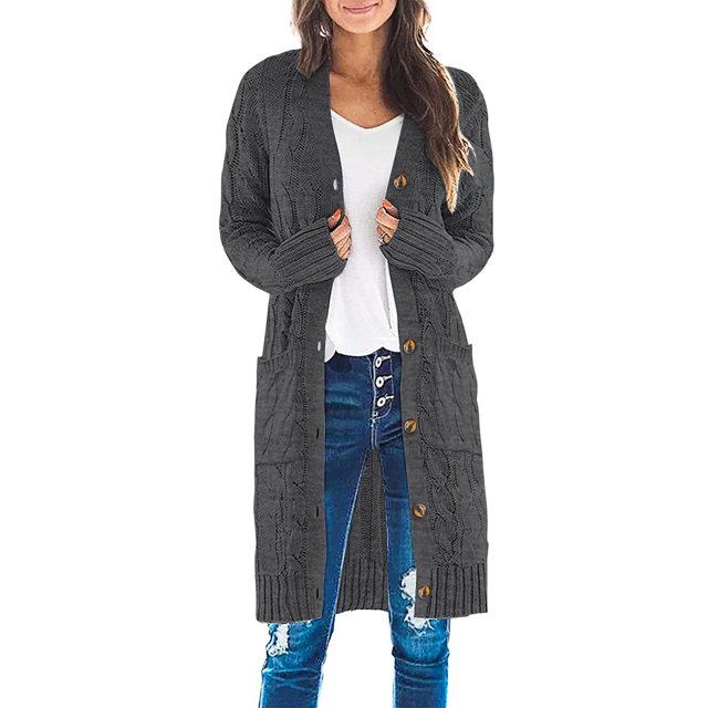 FOCUSNORM Women Juniors Cardigan, Solid Color Long Sleeve Sweater Coat with Pockets
