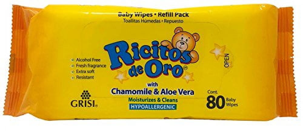 Ricitos de Oro Baby Wipes Baby Wipes with Chamomile Extract and Aloe Vera 80 cont.