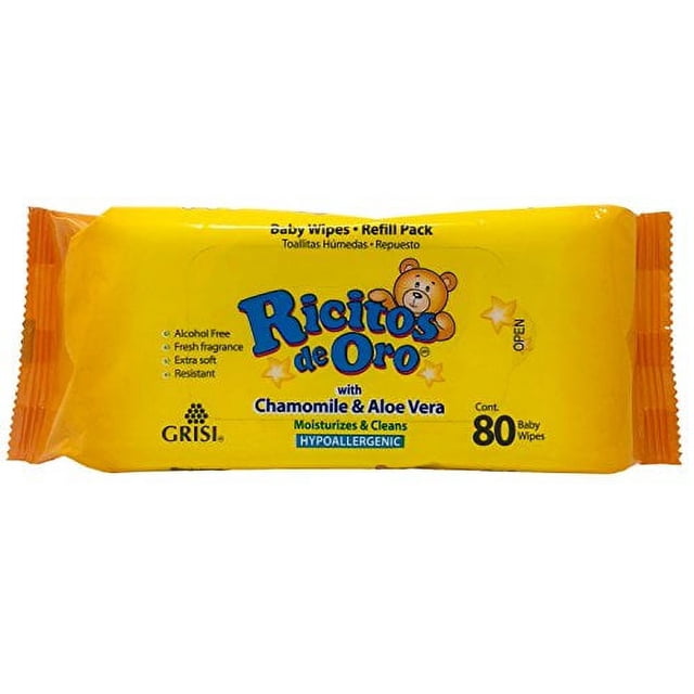 Ricitos de Oro Wipes bébé Wipes pour bébé avec extrait de camomille et Aloe Vera 80 suite.