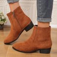 thumbnail image 2 of Bottes Mi-Mollet pour Femmes Chaussures d'Hiver Automne Mode Suède Uni Bout Pointu à Fermeture Éclair Talon Bas Bottines Courtes à la Cheville, 2 of 5