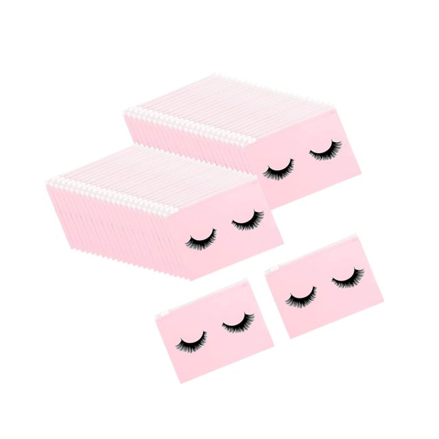 50 Count Lash Bags Eyelash Makeup Bags with Zipper Adorable 15x10cm Pink
