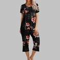 thumbnail image 2 of drppepioner Ensemble pour Femme Imprimé Col Rond Manches Courtes Chemise de Nuit et Pantalon Ensembles Tenue d'Intérieur Pyjamas avec Poches, 2 of 8