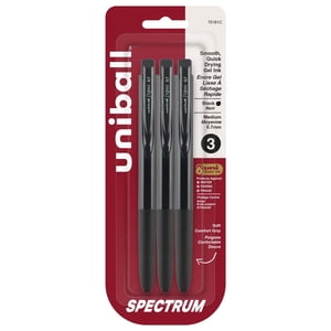 Uni® Spectrum Stylos à gel rétractables, point moyen (0.7mm), Encre noire, paquet de 3