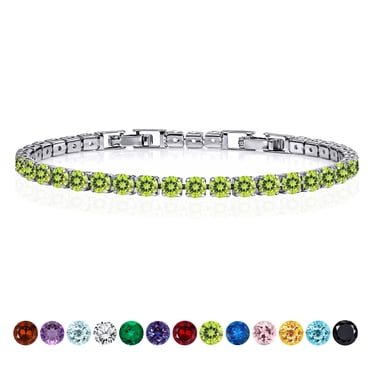 JeenMata 11 TCW Round Cut August - Peridot - Birthstone Tennis Bracelet for Women in Eternity Design - White Gold Plating, Female, Adult