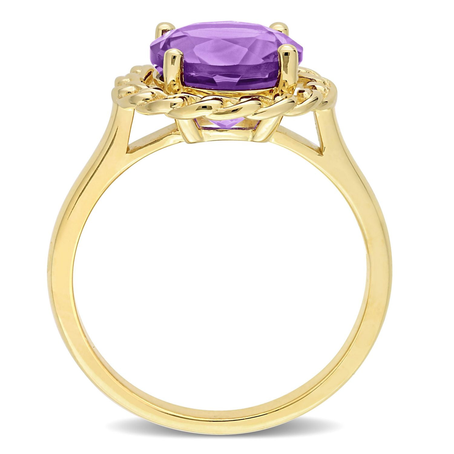 Bague maillon tressée à auréoles Miabella avec 2-1/4 Carat PBT d'Améthyste en Argent Sterling Plaqué Jaune