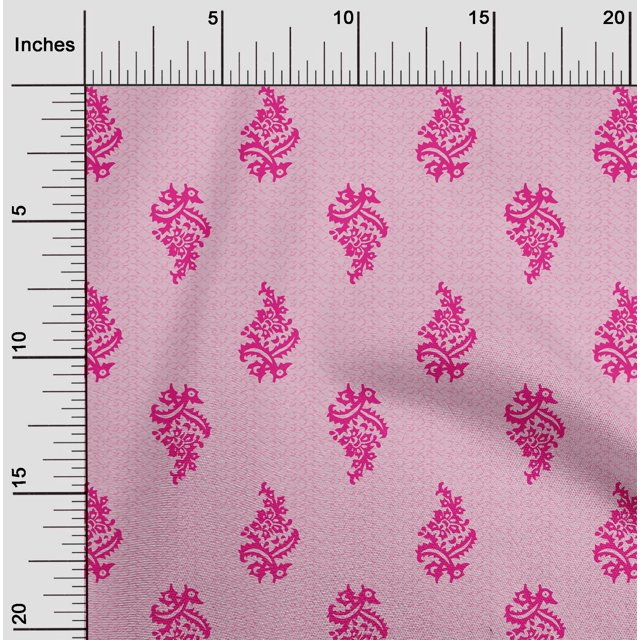 oneOone Cotton Poplin Fabric Leaves & Floral Block Printed Craft Fabric BTY 42 Inch Wide