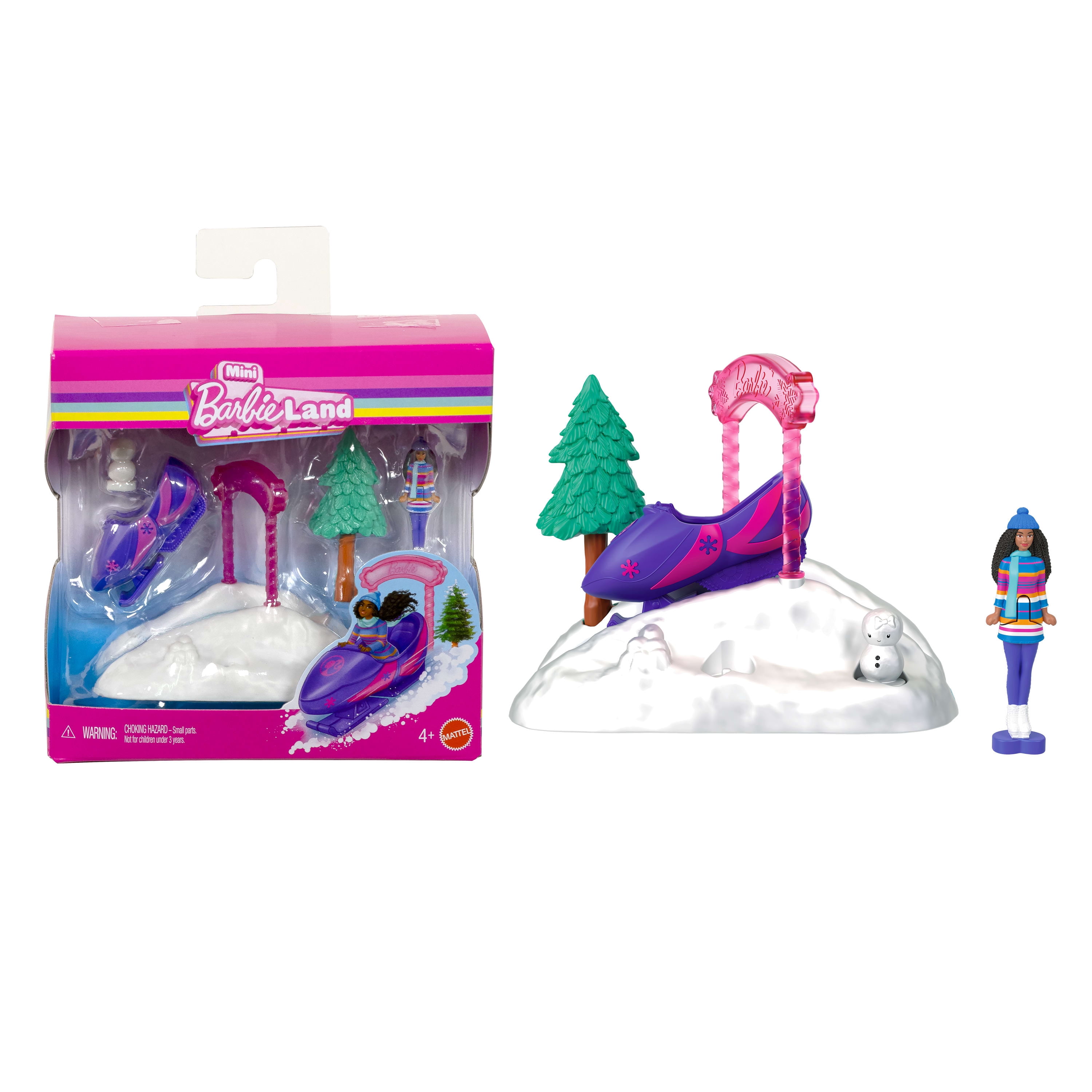 Barbie-Motoneige Mini BarbieLand-Coffret avec poupée et zones de jeu