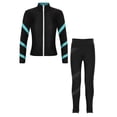thumbnail image 4 of Yeahdor Kids Girls 2 Piece Figure Skating Training Suit Long Sleeve Zipper Jacket And Rhinestone Leggings Set Blue Green 10, 4 of 7