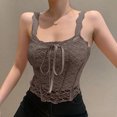 thumbnail image 1 of LSLJS Débardeurs à Bretelles Spaghetti pour Femmes Mode Femmes Camisoles Ajourées à Col Rond Gilet Dames Uni Ajusté Court Hauts, 1 of 5