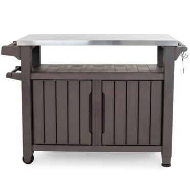 Keter Chariot de Cuisine Extérieur à Roulettes Unity TG avec Armoire de Rangement, Brun