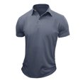 thumbnail image 2 of Chemises Légères pour Hommes Manches Courtes Unies Tendance à Col Rabattu avec Poche (Marine, G), 2 of 4