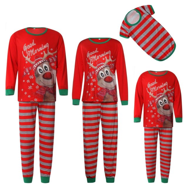 Family Matching Christmas Pajamas Set Snowman Printing Tops Long Pants Sleepwear