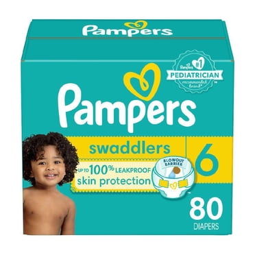 Pampers Swaddlers Couches, Taille P6 (23-44 lbs), Absorbantes, Garde Bébé au Sec et Confortable, Couche Jetable pour Bébé Sans Danger pour la Peau