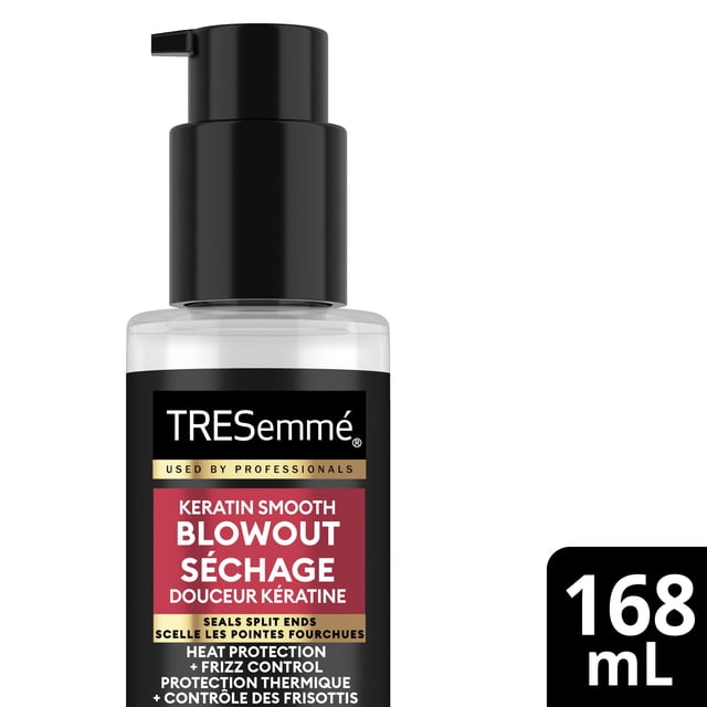 TRESemmé Keratin Smooth Revitalisant Capillaire Sans Rinçage Léger dans une Bouteille à Pompe en Plastique Transparent avec Pompe Noire et Étiquette, avec Texte Bilingue Mettant en Valeur Keratin Smooth Brushing, protection contre la Chaleur, Contrôle des Frisottis et Scellement des Pointes Fourchues, Format 168 ml, Convient à la protection des Cheveux Traités par la Couleur et au Coiffage à la Chaleur.