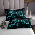 thumbnail image 3 of YST Gamer Bedspread for Boys Twin Gaming Room Decor Quilt Set, Geometry Honeycomb Print Coverlet Set Modern Abstract Plaid Bed Set 2 Pcs, Gamepad Controller Decor Bedding Teal, 3 of 5