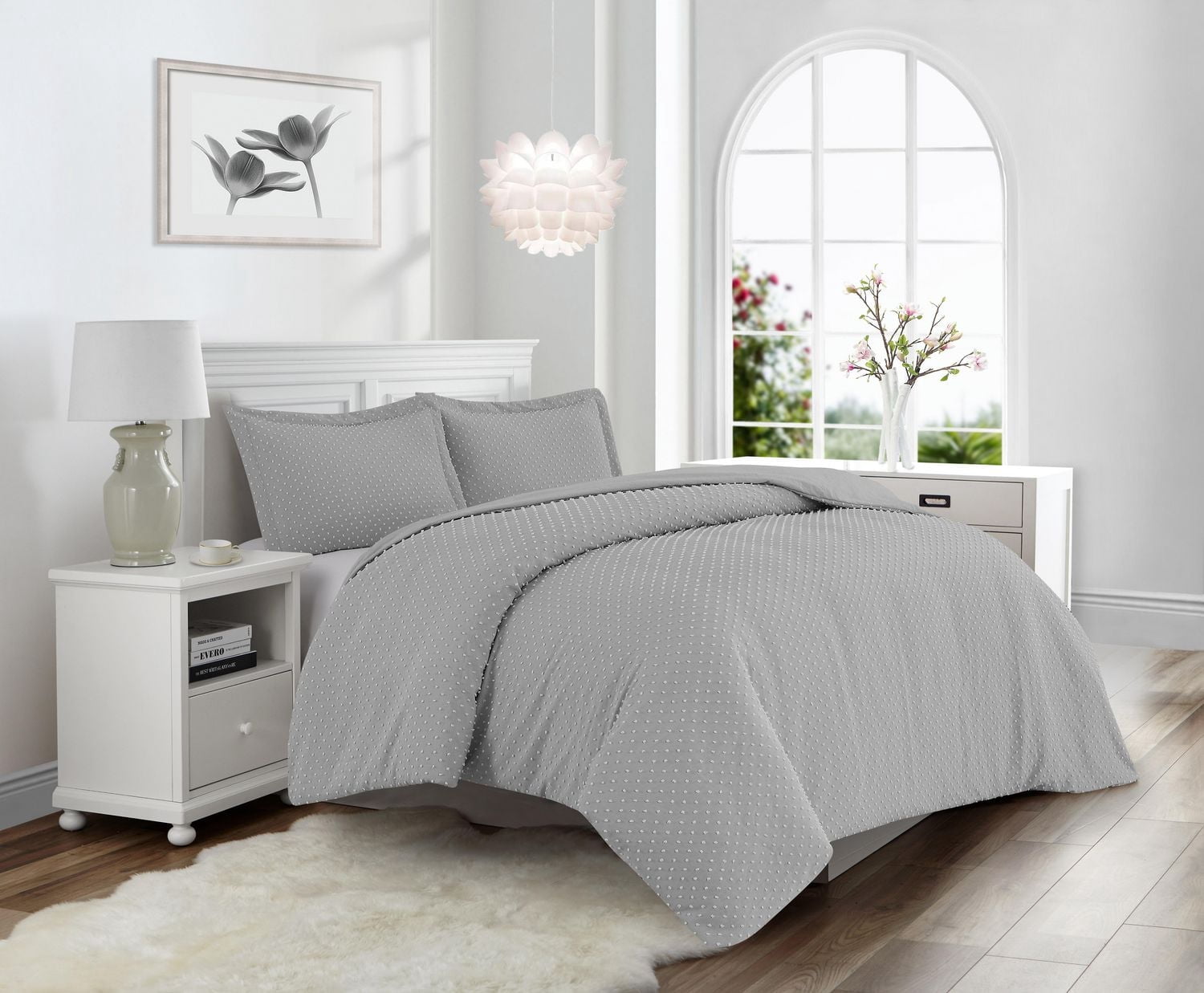 Swift Home Dot Clip Textured Duvet Cover Set, Soft All Season Bedding with Zipper Closure, King, Light Gray