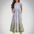thumbnail image 3 of yoeyez Robes d'Été pour Filles Taille 6-12 Robe Maxi à Volants à Étages à Manches Volantées pour Fille Préadolescente Col Rond Mode Robe à Pois avec Poches Robe Mi-Longue Vert, 12 Ans, 3 of 6