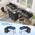 thumbnail image 4 of 2025 New Ergonomic L-Shaped Computer Desk with 4 Power Outlets, 2 USB Ports, 7-Color LED Lights, Removable Stand, Drawers & Bookshelf - Rustic Corner Gaming & Home Office Desk, 4 of 7