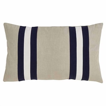 SARO LIFESTYLE Collection Provence Coussin Décoratif à Double Bande en Coton Rempli de Duvet, Bleu Marine
