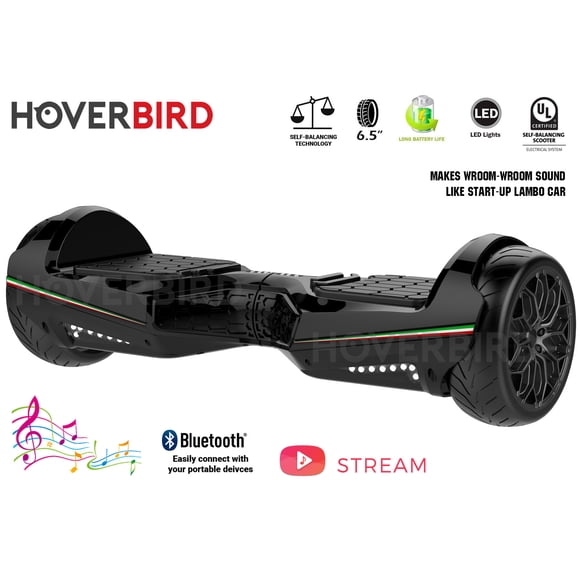 HOVERBIRD ES11 PRO 500W Hoverboard with 6.5” Tires - UL 2272 Certified with Bluetooth, LED Lights, APP, Auto-Balance, Lambo Start Sound - Black
