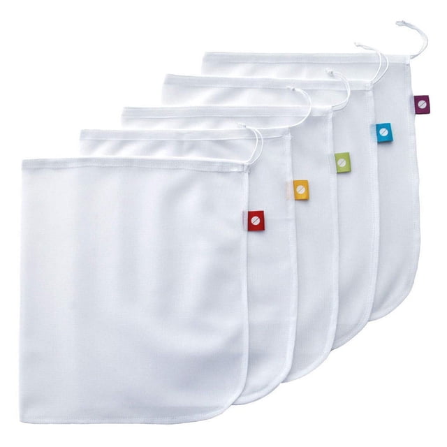 Ensemble de Sacs à Provisions en Maille Réutilisables Solution de Rangement de Cuisine Lavable pour Légumes Frais Fruits