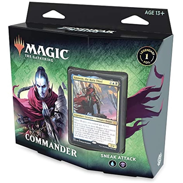 Magic: The Gathering Zendikar Rising Deck de Commandant – Attaque Sournoise / Deck Prêt-à-Jouer de 100 Cartes / 1 Commandant Foil / Bleu-Noir